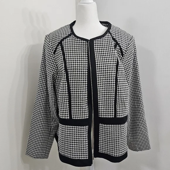 Calvin Klein Elegant Black and White Houndstooth Suit Jacket size 18 - Picture 1 of 12